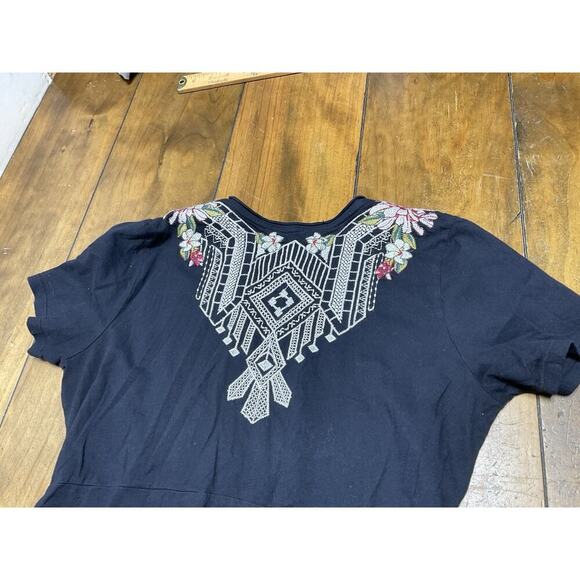 Johnny Was Floral Embroidered Cotton Mini Dress Size Small Black - Picture 11 of 11